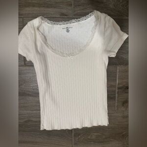 Brandy Melville White Lace-Trimmed Top